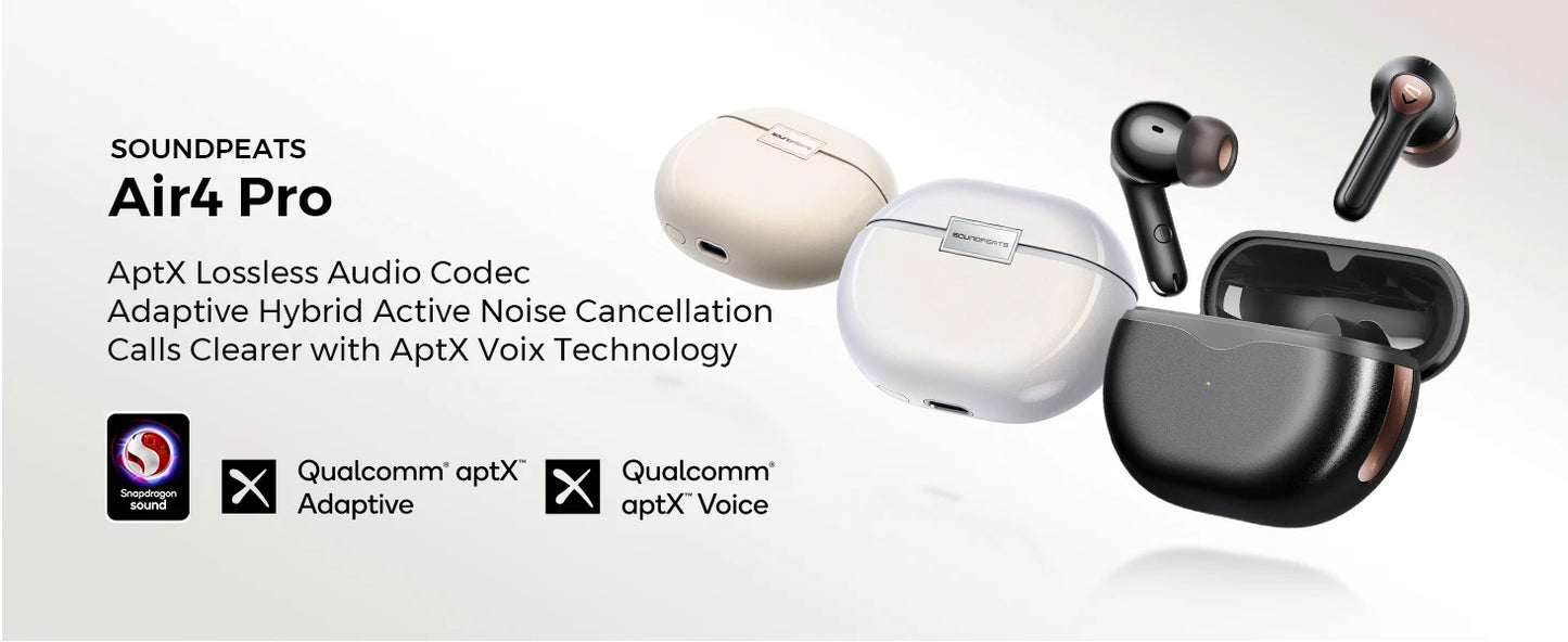 SoundPEATS Air4 Pro ANC Bluetooth 5.3 Wireless Earbuds/with Lossless Sound AptX Voice Multipoint Connection, in-Ear Detection