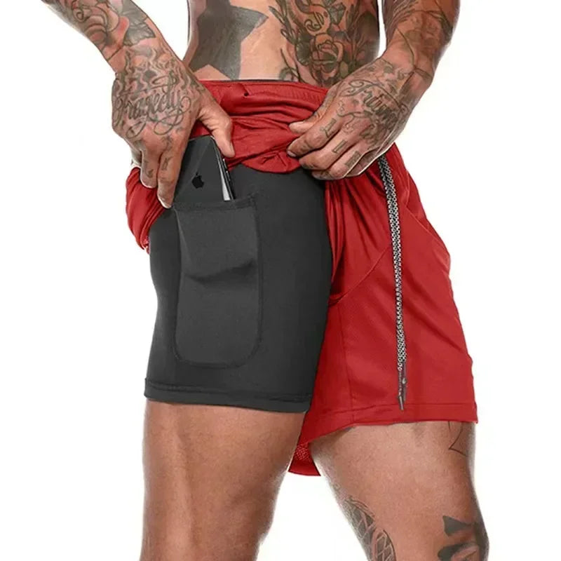 Running Shorts Men Gym Sports Shorts 2 In 1 Quick Dry Workout Training/Gym Fitness Jogging Short Pants Summer Men Shorts