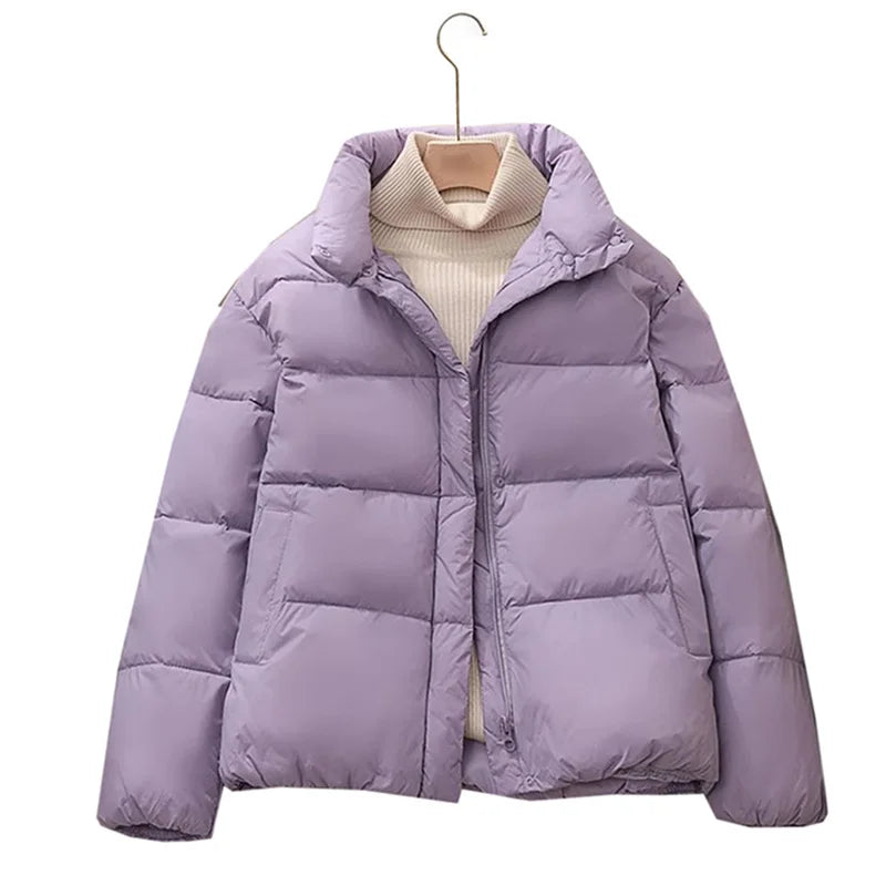 Solid Color Winter Coat Casual Women Parkas Casual/Stand Collar Female Outerwear Fashion Women Coats