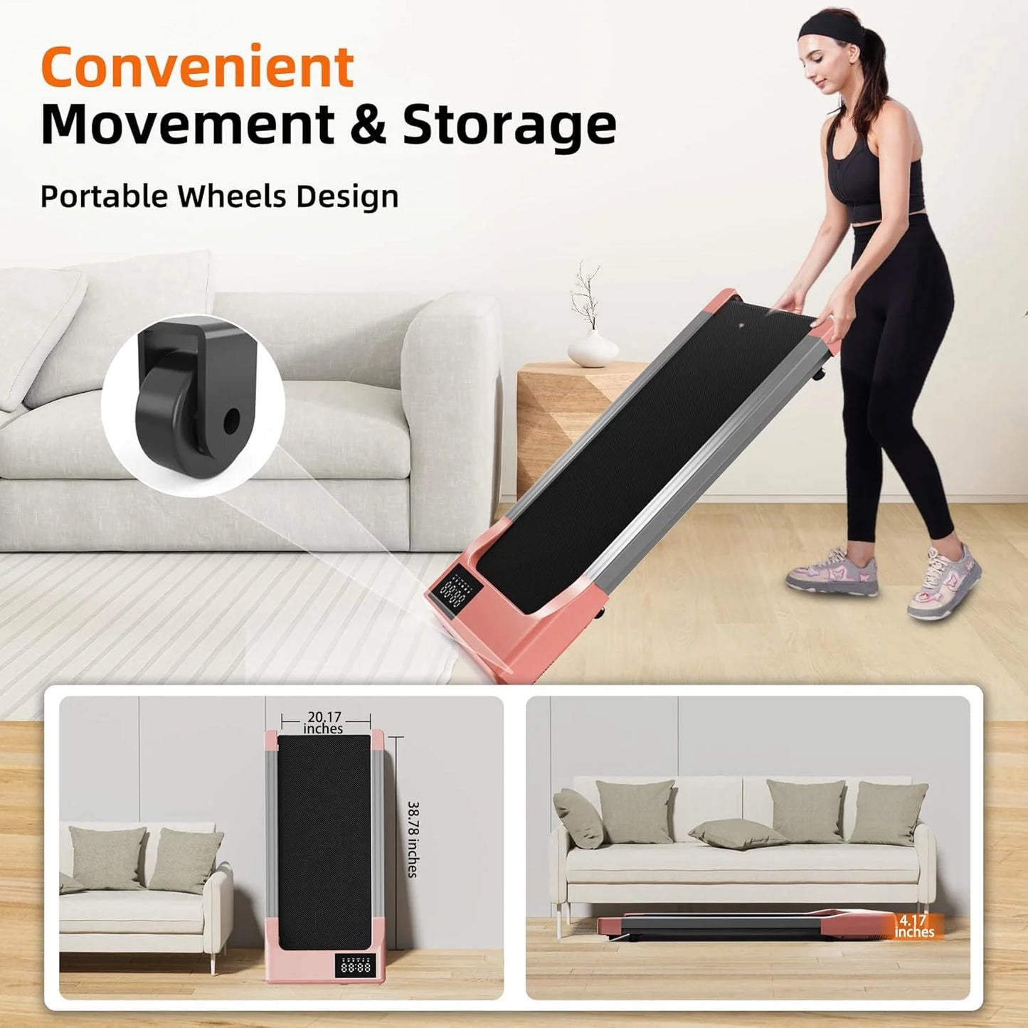 Treadmills 39.37inch Running Belt 2in1 Under Desk for Home Office Treadmill/Walking pad 2.5HP Remote Control 5MPH Exercise Machine