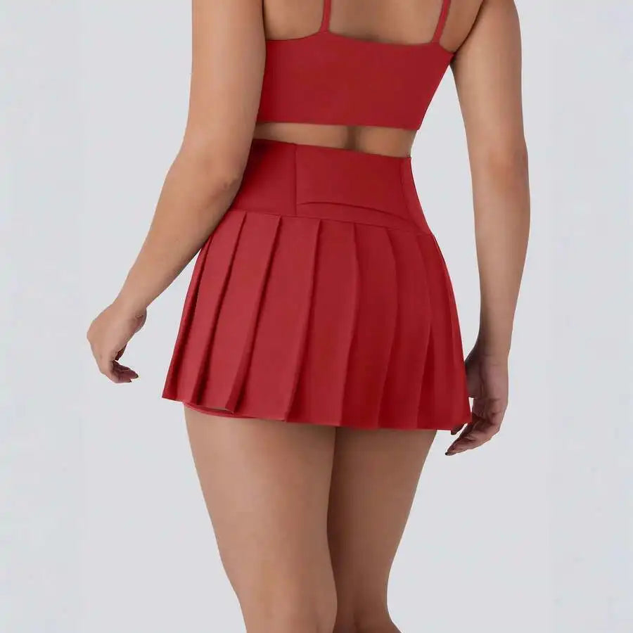 Women's Pleated Skirt With Criss-Cross Thigh Cutout/High Waist Solid Color Casual Sporty Style