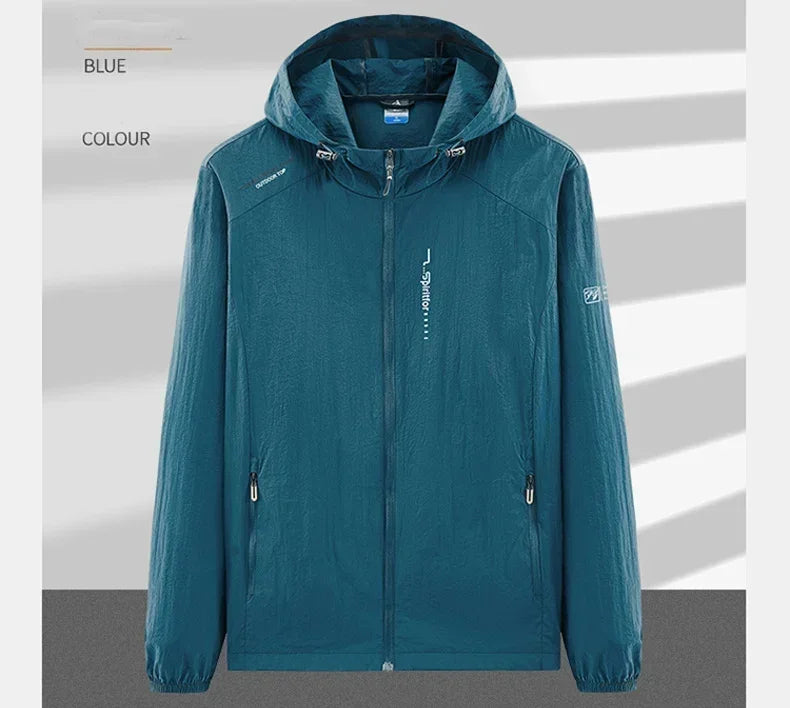 Men's UPF 50+ UV Protection Windbreaker Quick Dry Jacket/Outdoor Sun-Protective Thin Hiking Fishing Cycling Hooded Sport Light