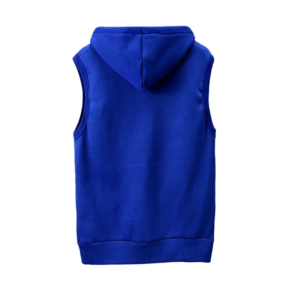 Brand Gyms Hooded Double Zipper Tank Tops Men/Bodybuilding Sleeveless Sweatshirt Fitness Workout Sportswear