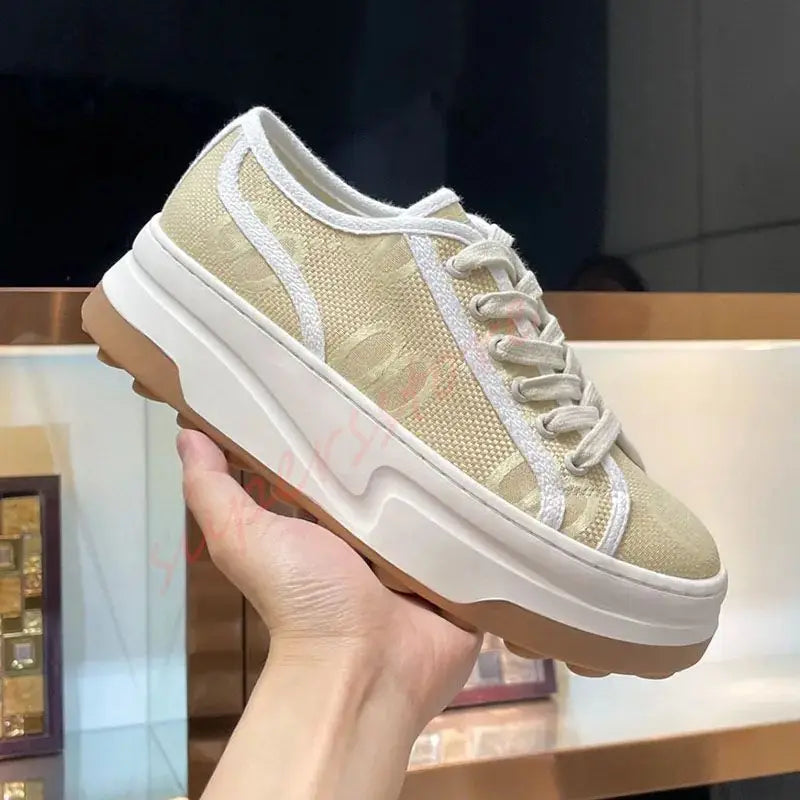 2026 Luxury Brand Famous Designer Women's Thick Soled Canvas Shoes/Retro Height Increasing Casual Correct Version Canvas Shoes