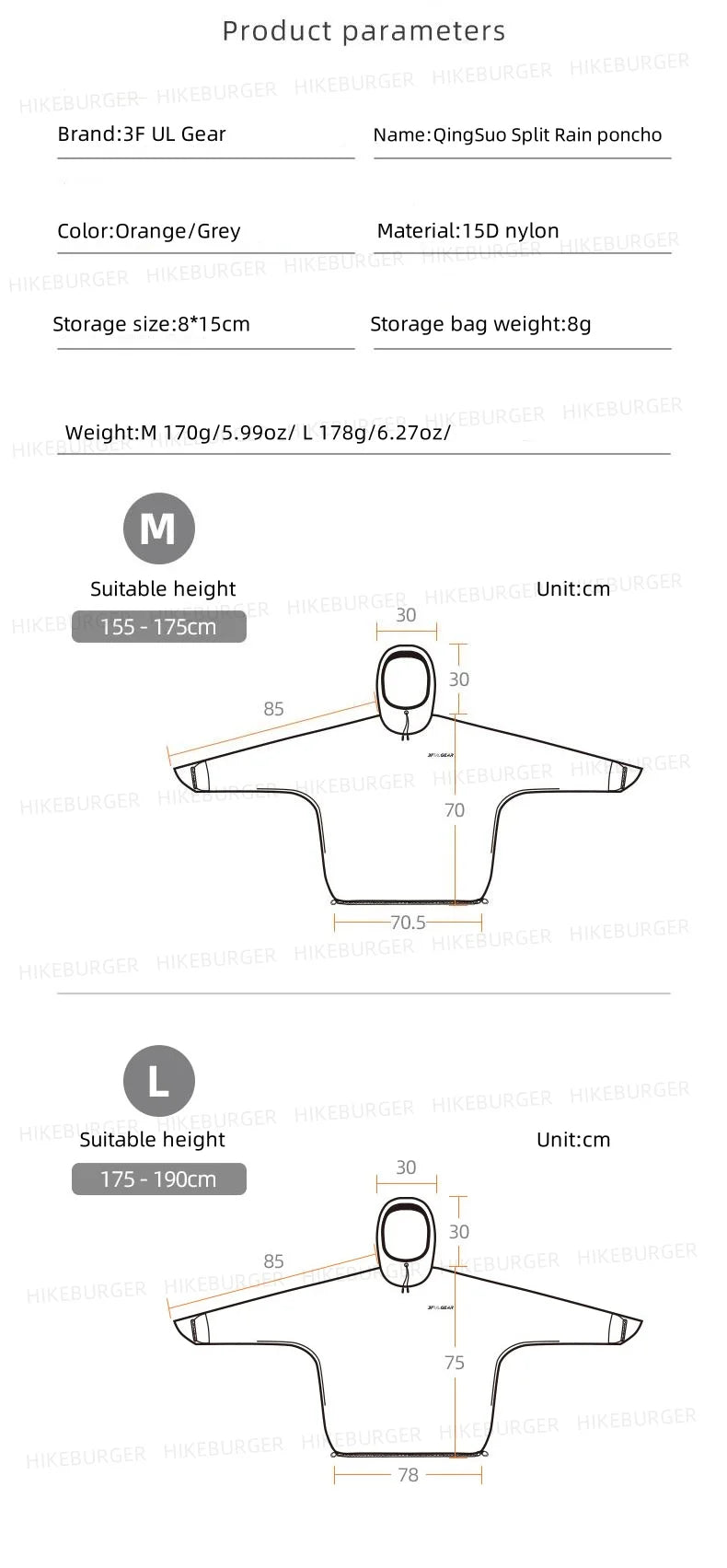 3F UL GEAR QingSuo Spilt Rain Poncho Outdoor Ultralight/Sleeve Rain Coats 15D Nylon Waterproof Hiking Cycling Jacket