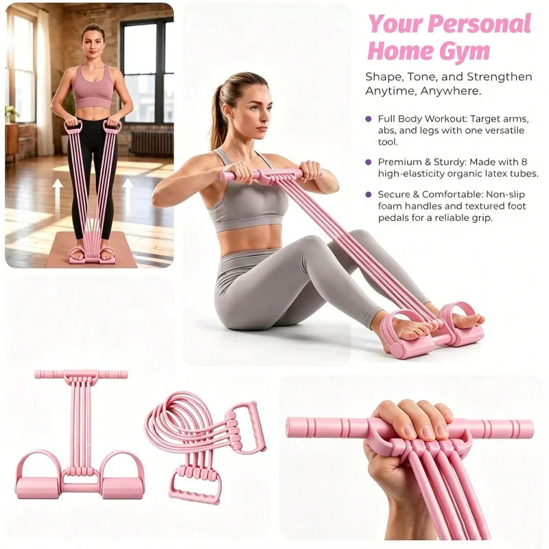 Home Workout Foot Pedal Resistance Bands with Handle/Tube Natural Rubber Tension Rope Multifunction Yoga Pilates