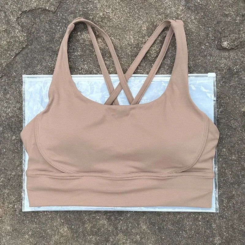 Women Sports Bra Sexy Criss Cross Straps Back High Support/Impact Yoga Underwear Running Fitness Gym Padded Bralette