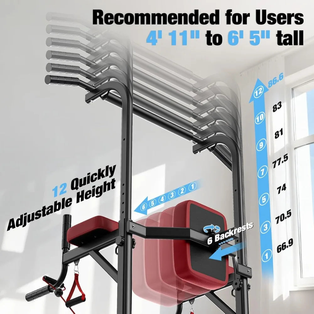 Dskeuzeew Power Tower Pull Up Bar Station 450LBS Stable Power Tower/Training Heavy-Duty Fitness Equipment for Home Gym