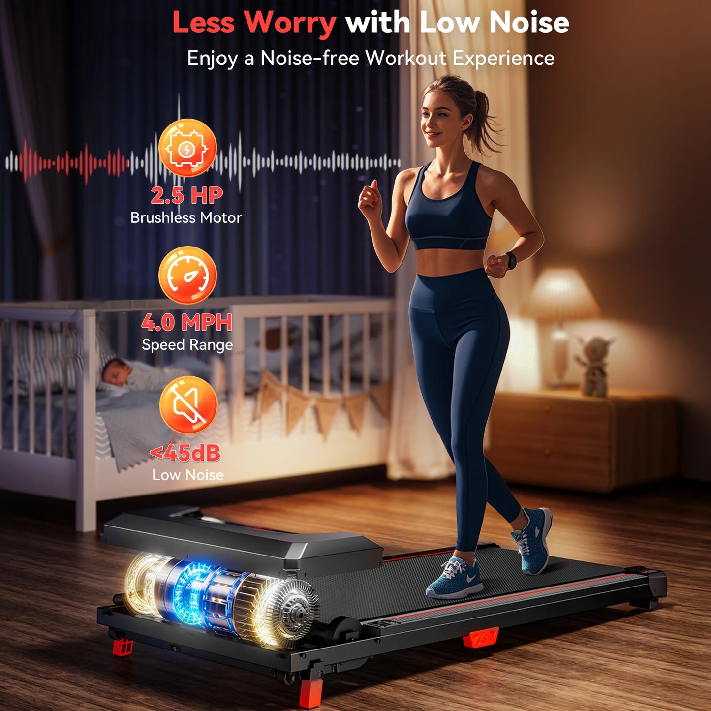 XBD Portable Incline Walking Pad 330lb Capacity, 2.5HP Under Desk/Treadmill with LED Display & Remote Control
