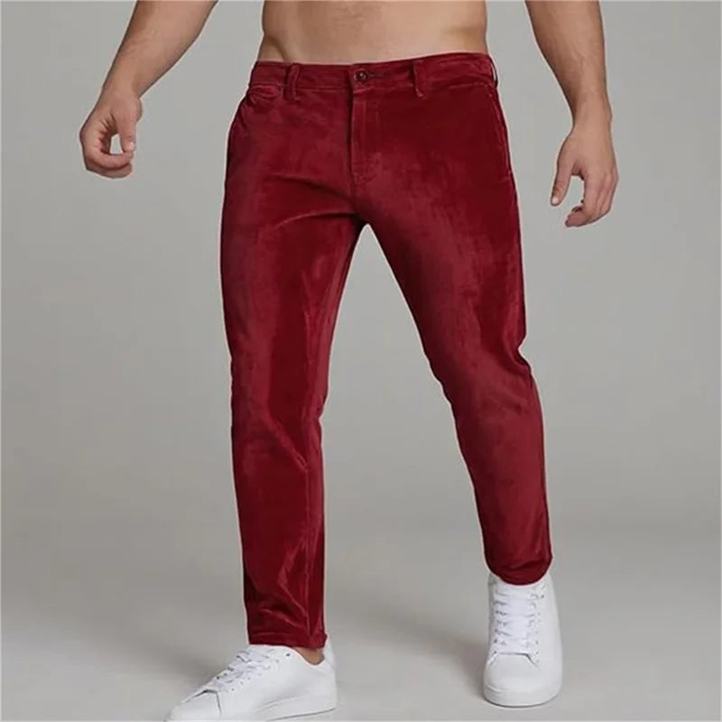 Men s Stylish  Fit Corduroy Trousers Mid Rise Solid Color/Casual Tapered Pants Long Straight Leg Pants