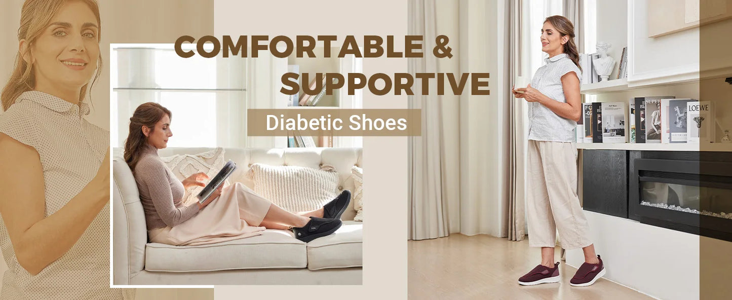 FitVille Wide Women's Diabetic Walking Shoes Adjustable Orthopedic/Comfort Sneakers for Elderly Women Foot Pain Relief Footwear