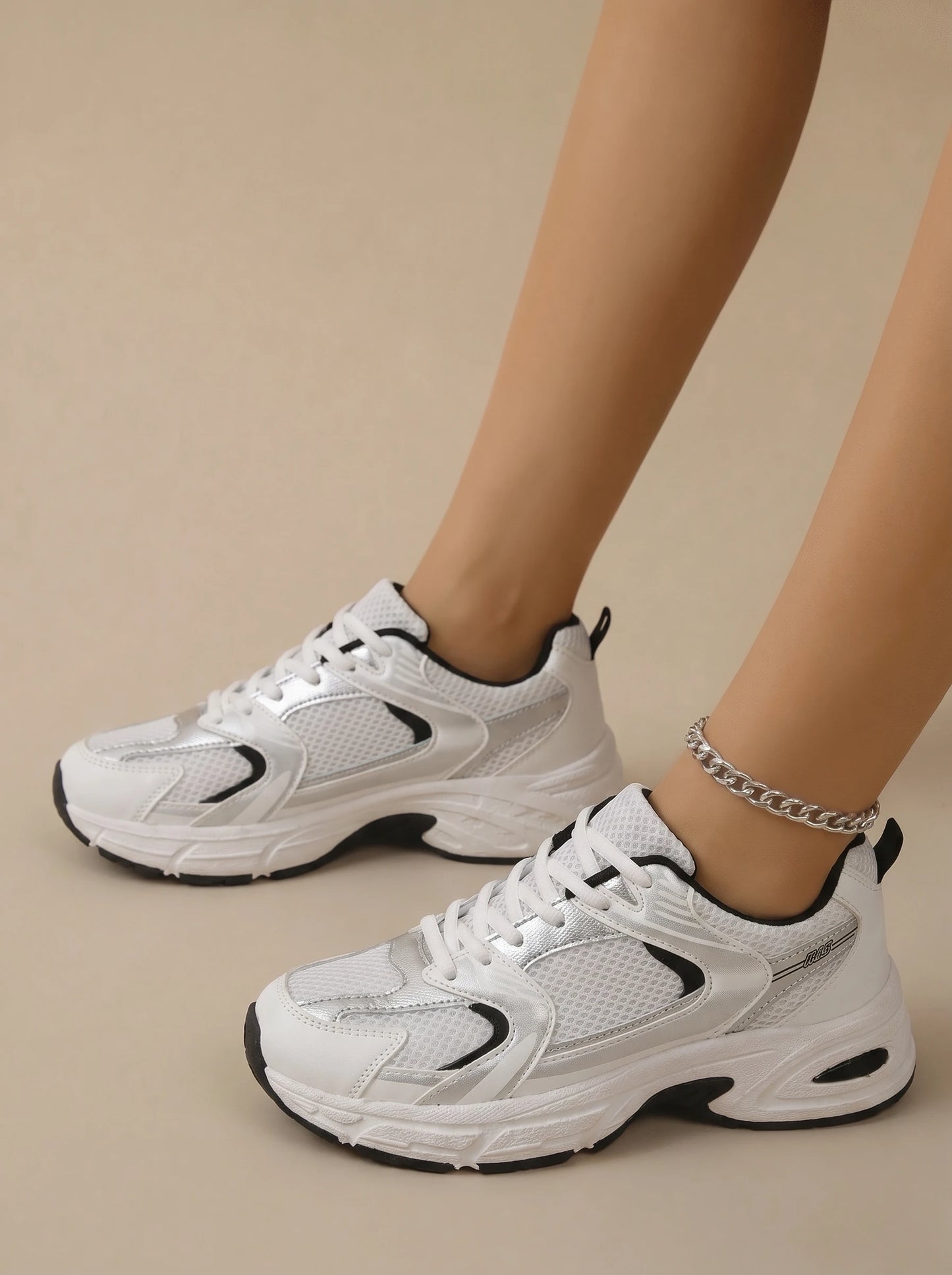 Women's White Retro Shoes Breathable Mesh Platform Sneakers/Chunky Casual Non-slip Walking Shoes Lightweight Lace-up