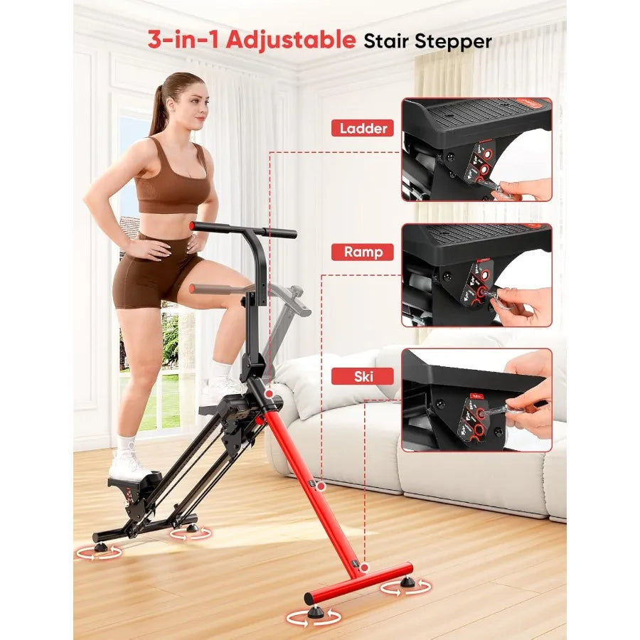 Adjustable Stair Stepper for Home Workouts with 3 Programmable Workout Modes/Folding Cardio Fitness Machine Featuring Adjustable