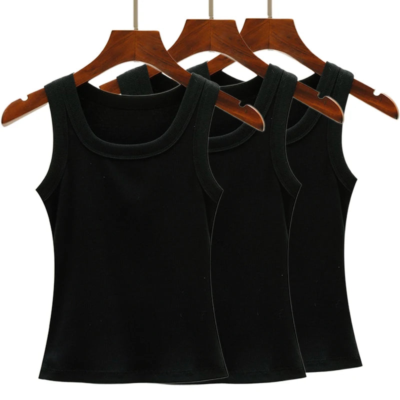 3PCS Set Cotton Camisole Vest Paired Summer Slim Fit Clothing/Simple Versatile Basic Top Breathable Women's Korean Style Tops
