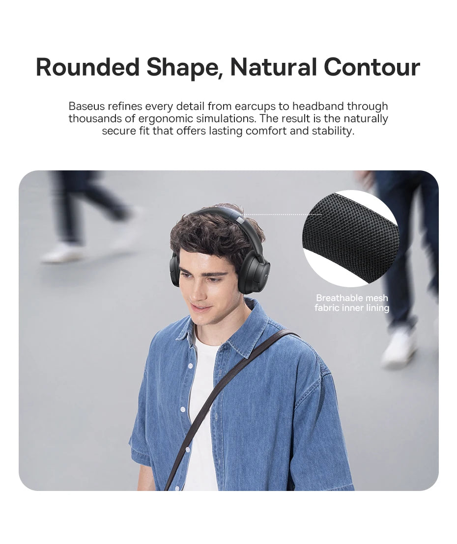Baseus Bass Wireless Headphones Bluetooth 6.0 98% Noise Canceling/Over Ear Headset Spatial Audio Earphone 80H Time
