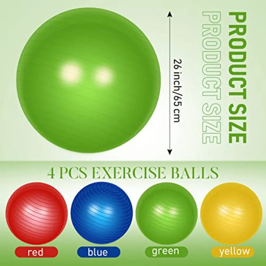 4 Pcs 26 Inch Yoga Exercise Ball for Pilates Pregnancy Birthing Fitness/with Quick Pump Anti Burst in Blue for Improved Posture