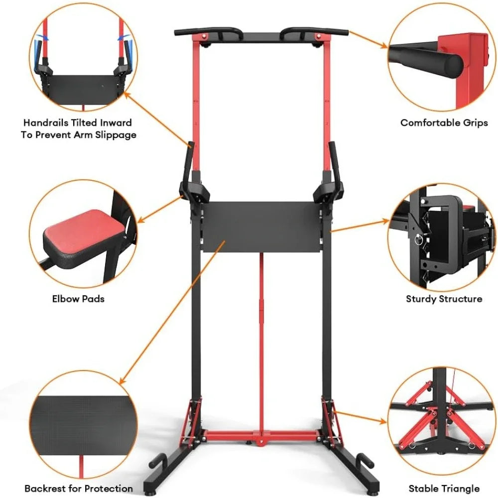 Pull Up Bar Station Multi-Function Adjustable Height Foldable Dip Station/Heavy Duty Strength Training Fitness Equipment