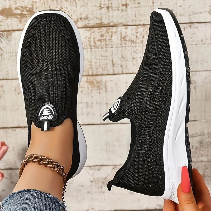 New Women Slip On Walking Sneakers Breathable Flying Knit Mesh/Casual Loafers Lightweight Cushion Platform Non Slip Sneakers