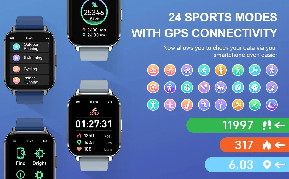 Nerunsa Smart Watch Fitness Tracker 1.69" Touch Screen Smartwatch/Fitness Watch Heart Rate Monitor/Pedometer/Sleep Monitor.