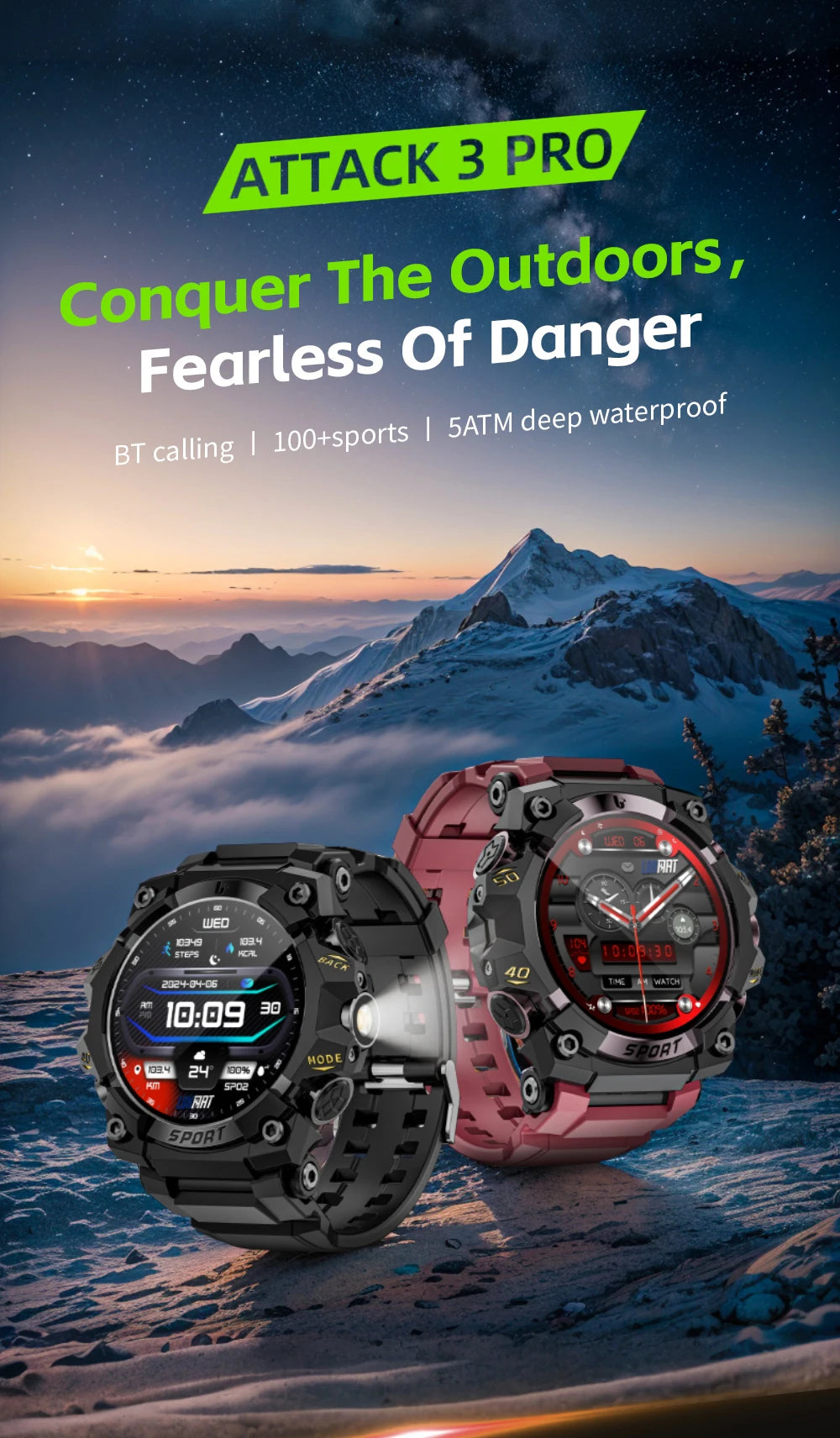 LOKMAT New Rugged Smart Watch Bluetooth Calls Wristband/Fitness Tracker Flashlight Message Push Heart Rate Monitor for Phone