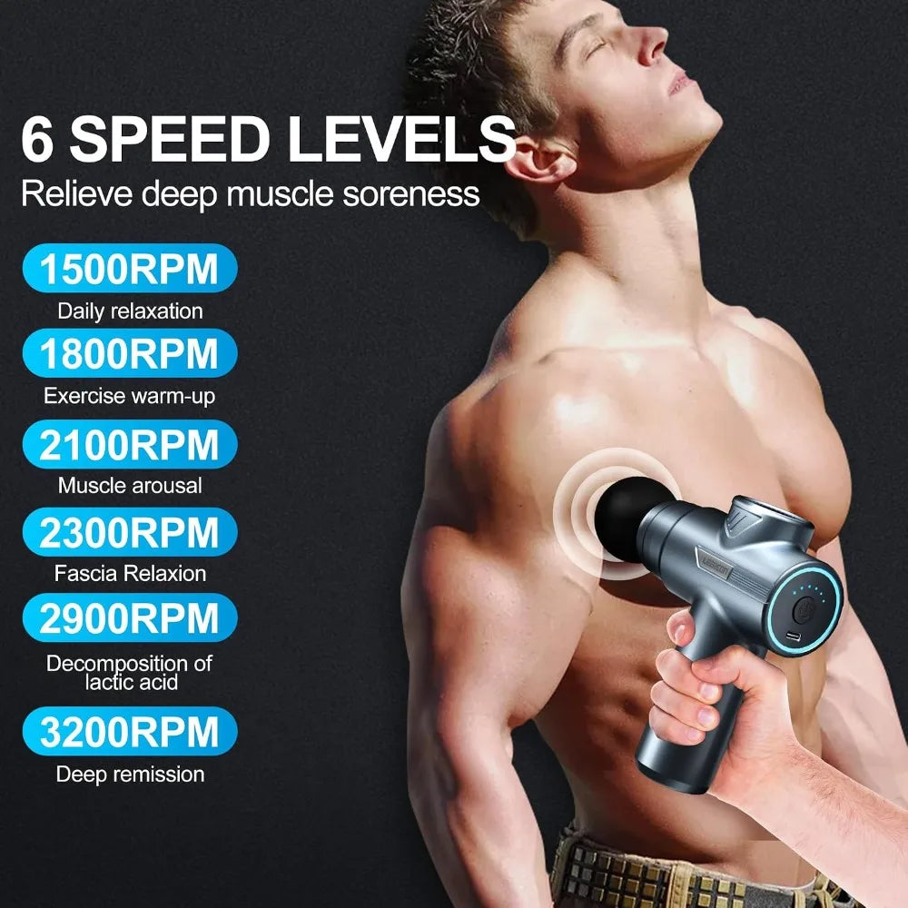 Mini Deep Tissue Massage Gun 6 Speeds/4 Heads Pain Relief Lightweight & Quiet