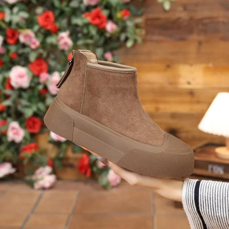 Women's Autumn/Winter Retro Height-Increasing Ankle Boots/Suede Chunky Sole Chelsea Boots, Platform Versatile Women's Boots
