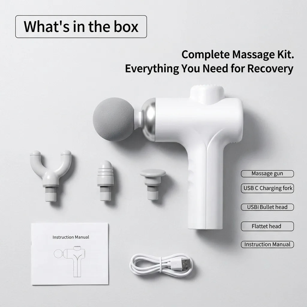 Massage Gun Deep Tissue Percussion Muscle Massager/Professional Handheld Electric Massager for Athletes Pain Relief 6 Speeds 4 Heads