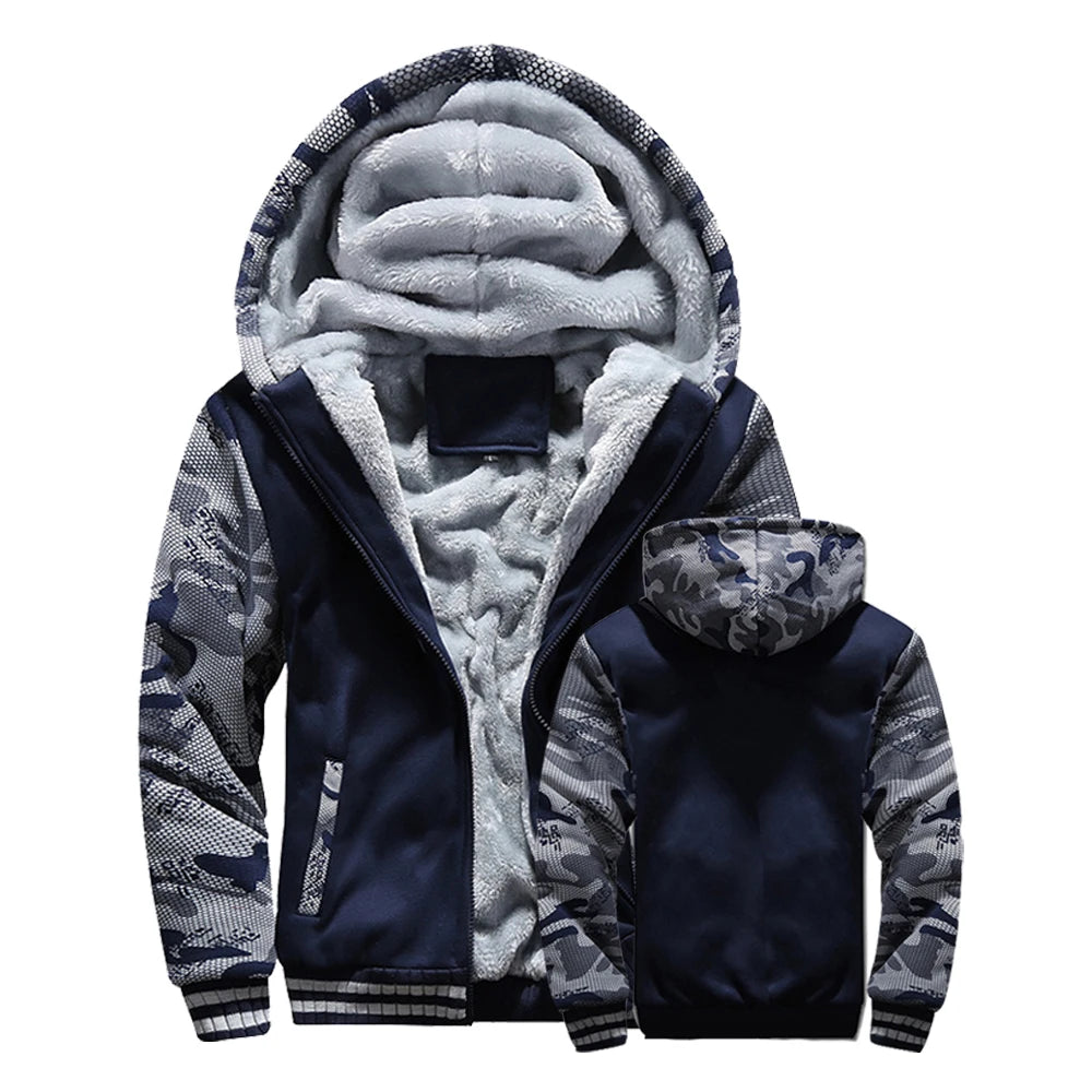Winter Jacket Men Warm Coat Thick Fleece Male Zipper Hooded Jackets/Casual Hooded Sportswear Outerwear Long Sleeves Sports