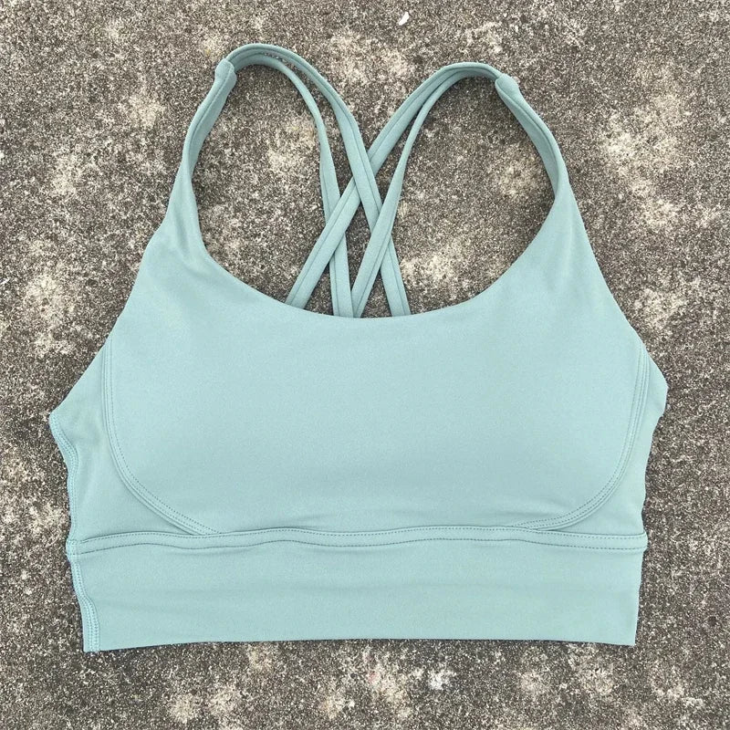 Cross Straps Sports Bra Women Gym Sports Top High Support/Fitness Bralette Yoga Vest Push Up Running Underwear With Chest Pad
