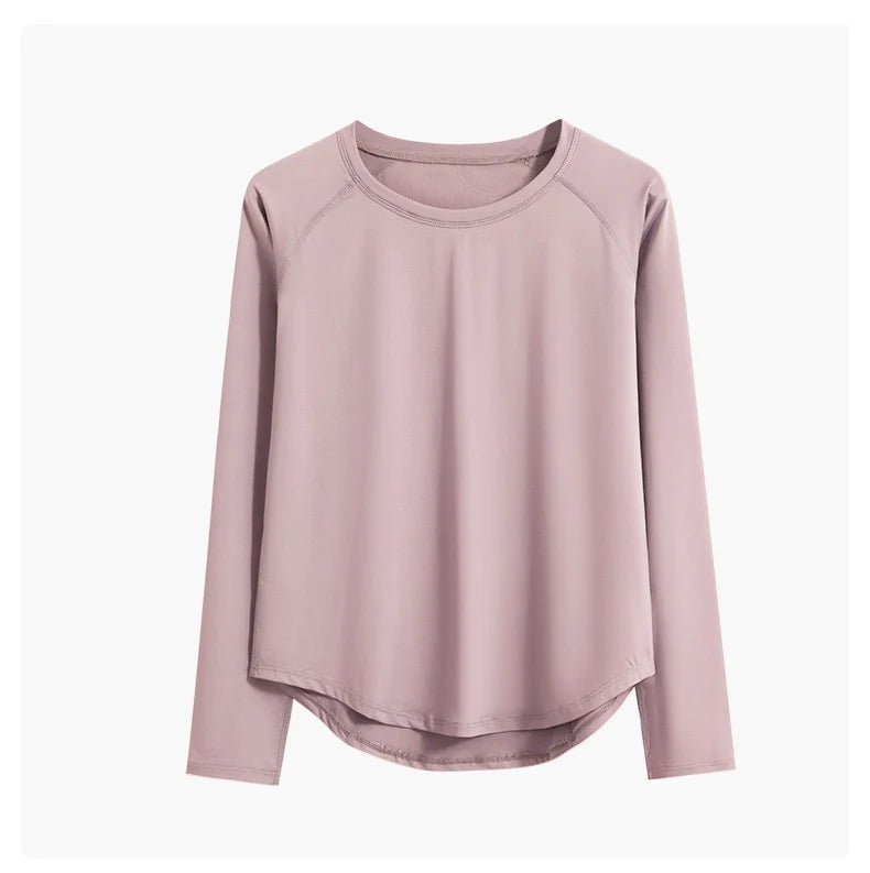 DRUR Long Sleeve Gym Top Women Breathable Quick Dry Workout Tshirt/Loose Fit Running Tee Yoga Clothing Sportswear Activewear New