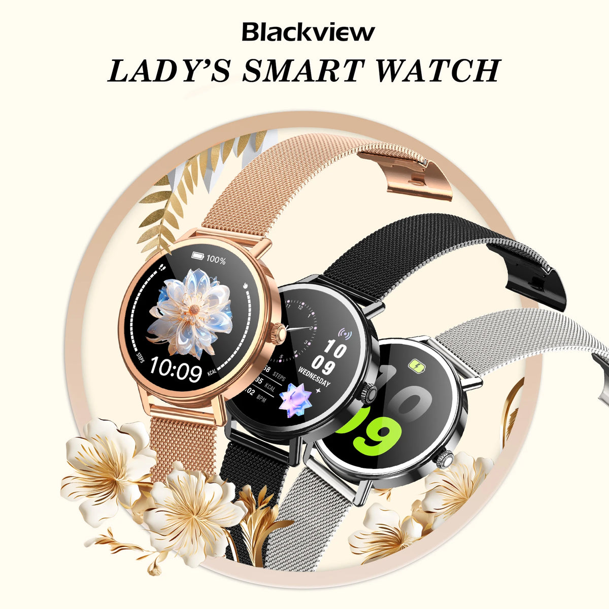 Blackview X30 Women's Smartwatch with Health Monitor Fitness Tracker/1.26” AMOLED Screen Bluetooth Smartwatch for Android IOS