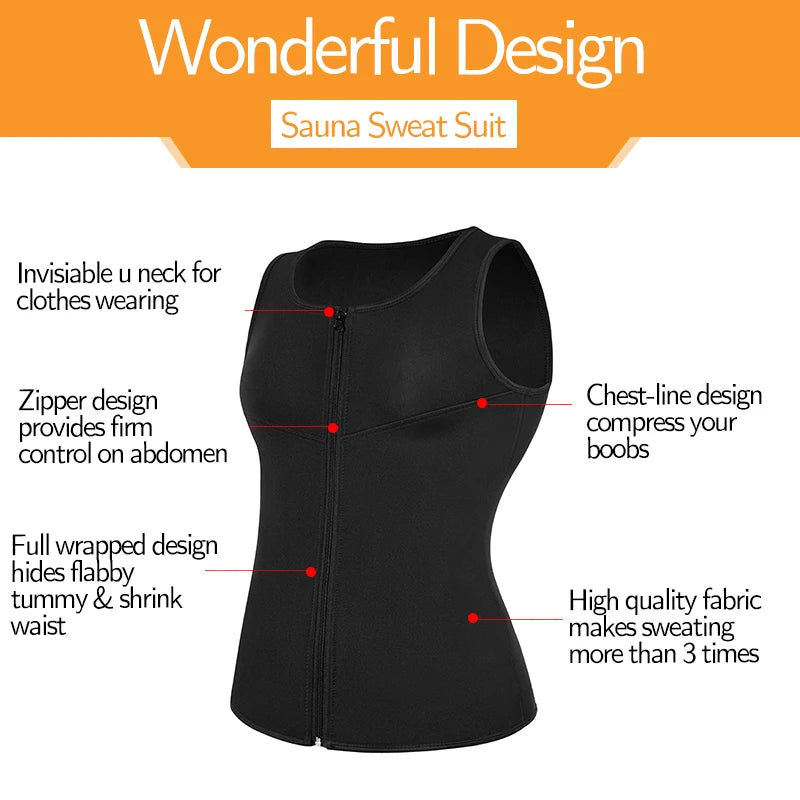 Men Waist Trainer Vest for Weight Loss Neoprene Fitness Corset Body Shaper/Zip Sauna Tank Top Workout Shirt Sauna Suit