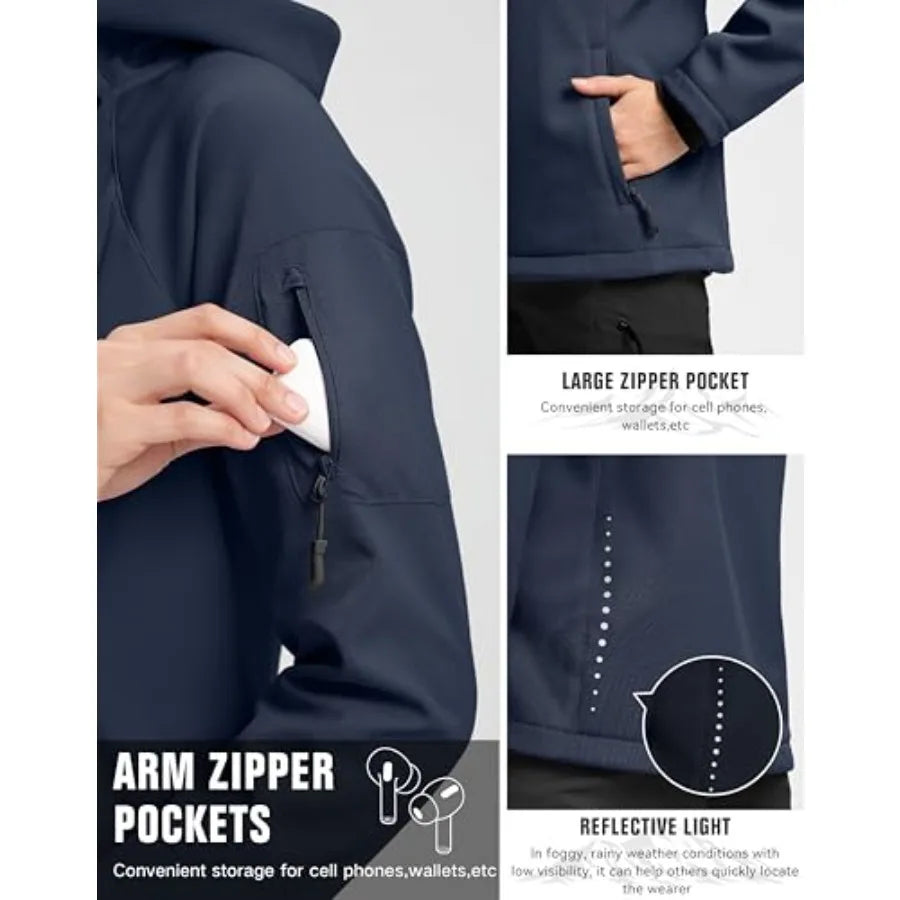 Women's Fleece Lined Softshell Jacket Windproof Warm/Light Waterproof Hooded Jacket for Women Winter/Fall/Spring