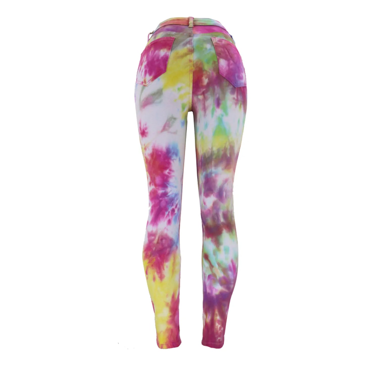 Women's Wash Light Leggings Color Dye Printing/Two Color Gradient Tie Dye Denim Pants