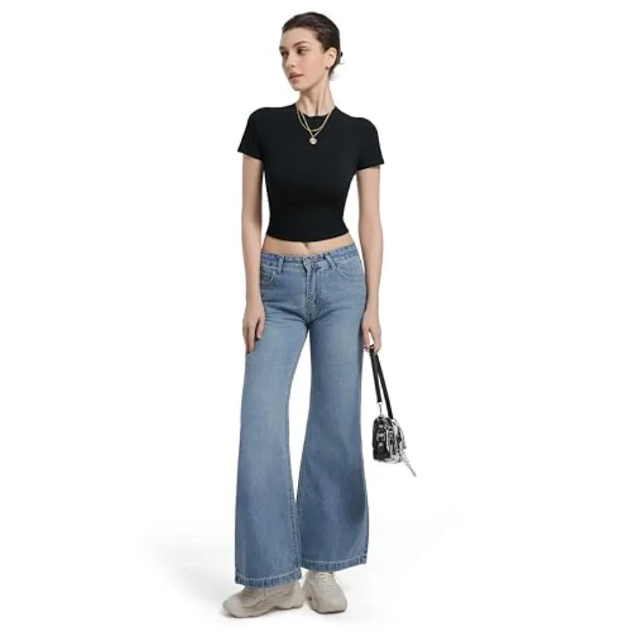 Abonlen Crewneck Short Sleeve T Shirts for Women/Fitted Basic TeesY2k Going Out Tops