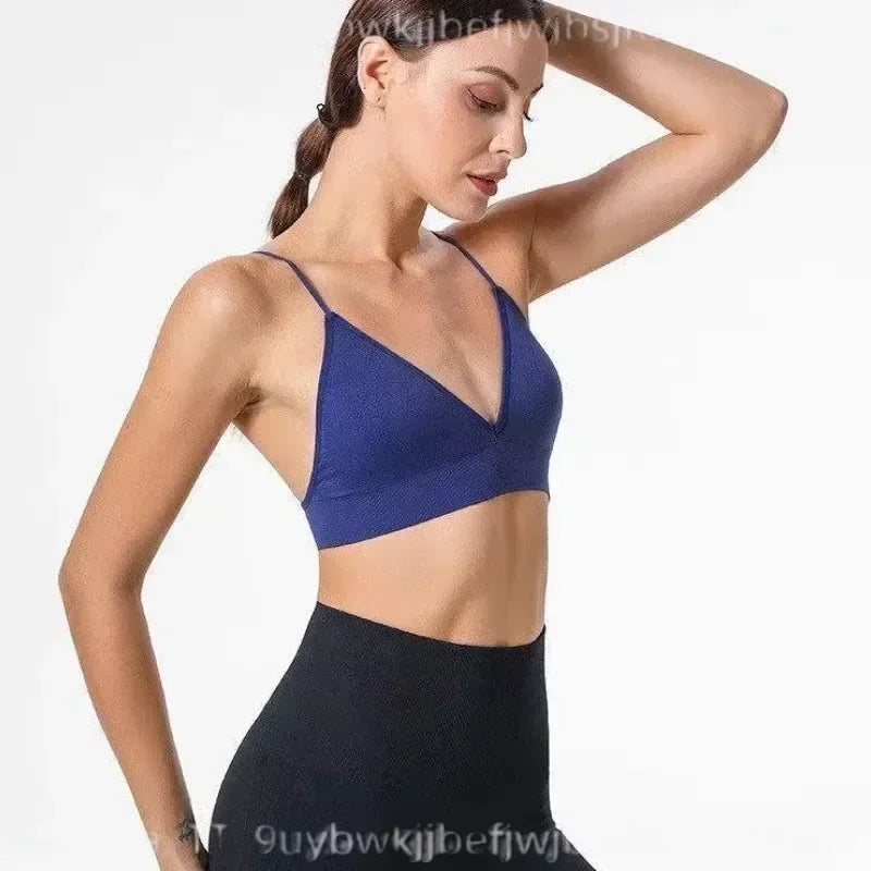 Women V Neck Seamless Triangle Cup Bra Camisole Breathable Gather Up/Chest Wrapped Underwear for Sports Fitness Yoga Casual