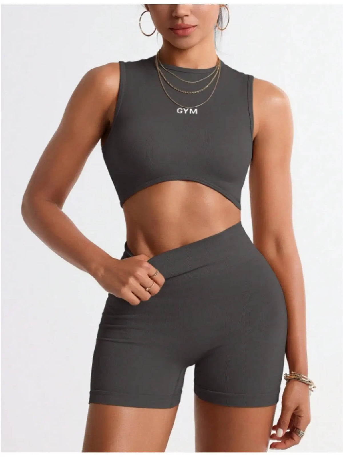 Women's 2 Piece Workout Sets Letter Print Crop Tank Top/and High Waisted Biker Shorts Gym Outfits