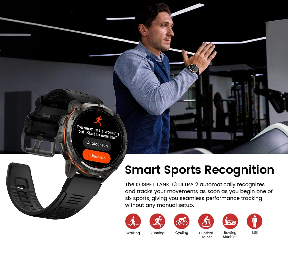 KOSPET TANK T3 Ultra 2 GPS Smart Watch for Men Bluetooth Call/5ATM IP69K Waterproof Men's Watch Stainless Steel Health Monitor