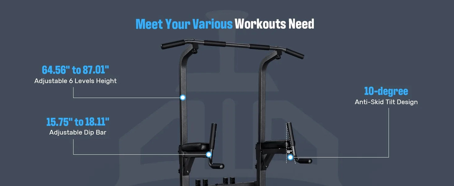 Power Tower Pull Up Dip Station Multi-Function/Home Gym Strength Training Fitness Equipment 440LBS