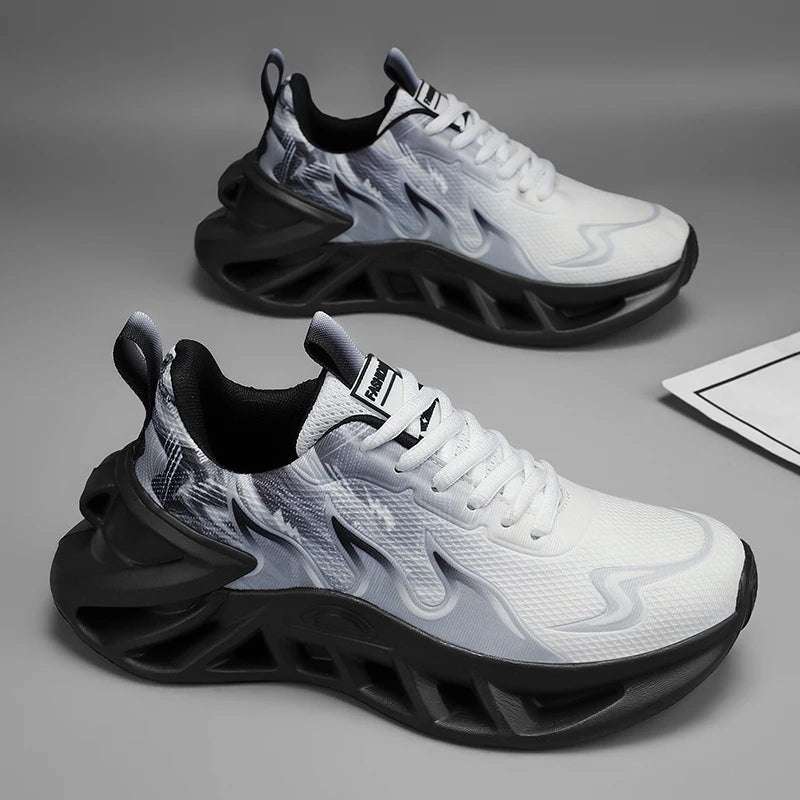 Women Gradient Print Blade Sneakers Breathable Flying Weave Mesh/Shock Absorb Sole Lightweight Non Slip Lace Up Running Shoes