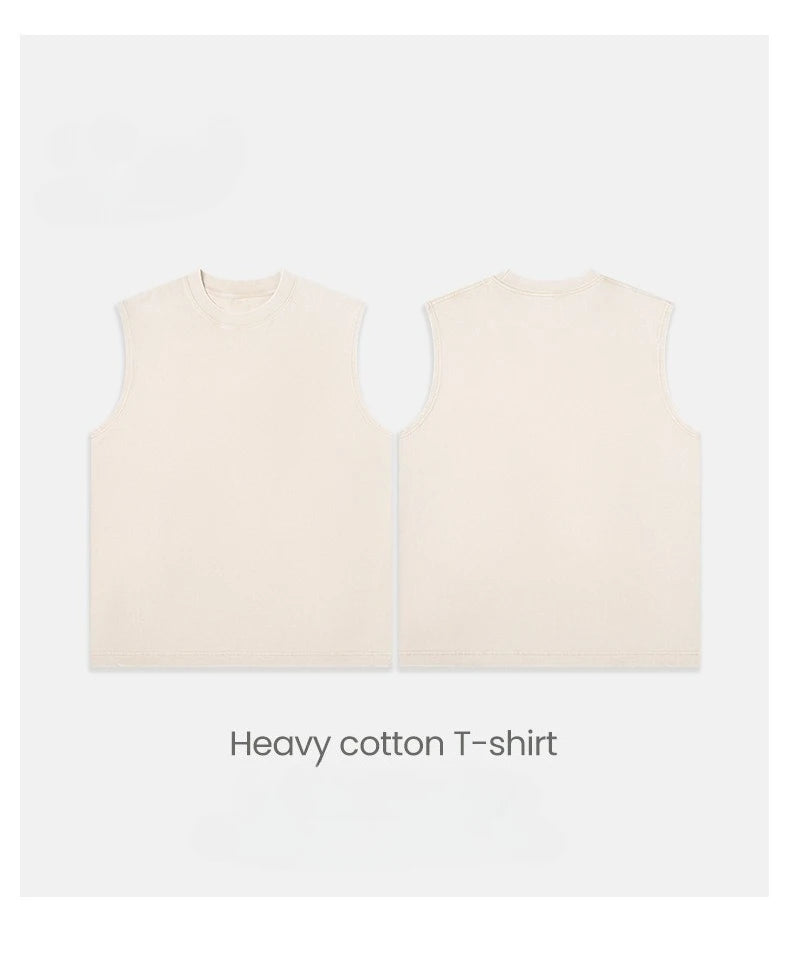 230g Pure Cotton European and American High Street Retro Washed/Distressed Sleeveless Vest Men's Casual Loose Shoulder T-shirt