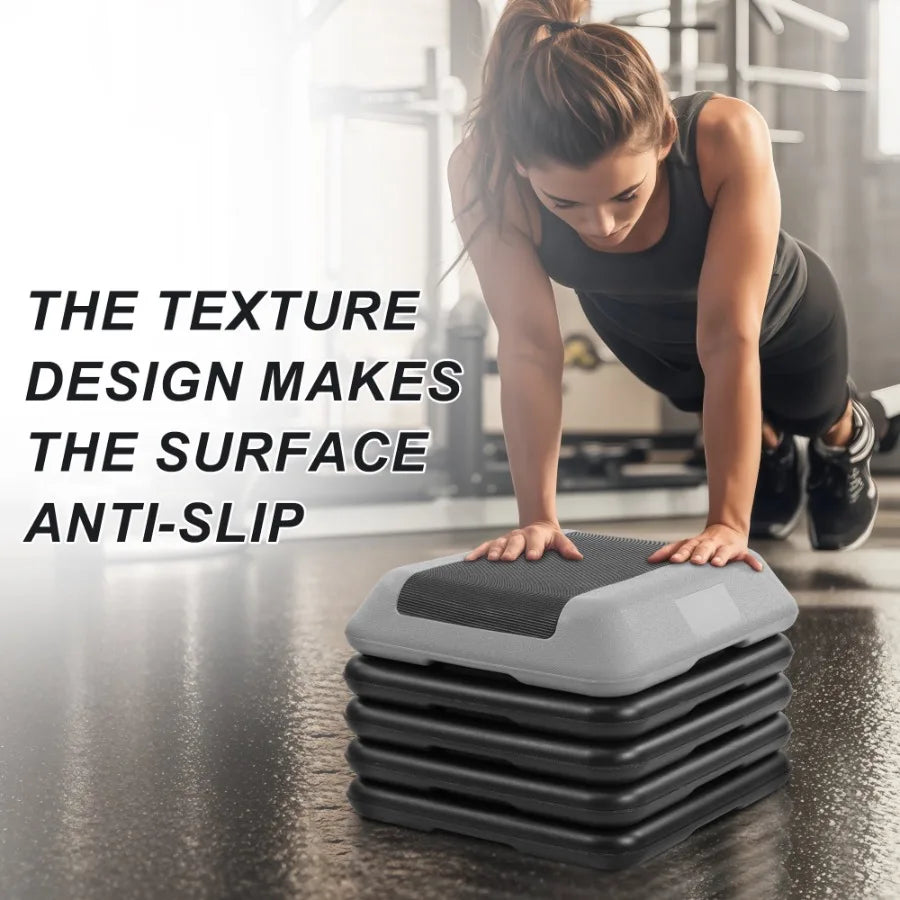 16inch Aerobic Step Platform Adjustable Fitness Stepper/with 4 Adjustable Step Risers Aerobics Stepper Workout Stepper