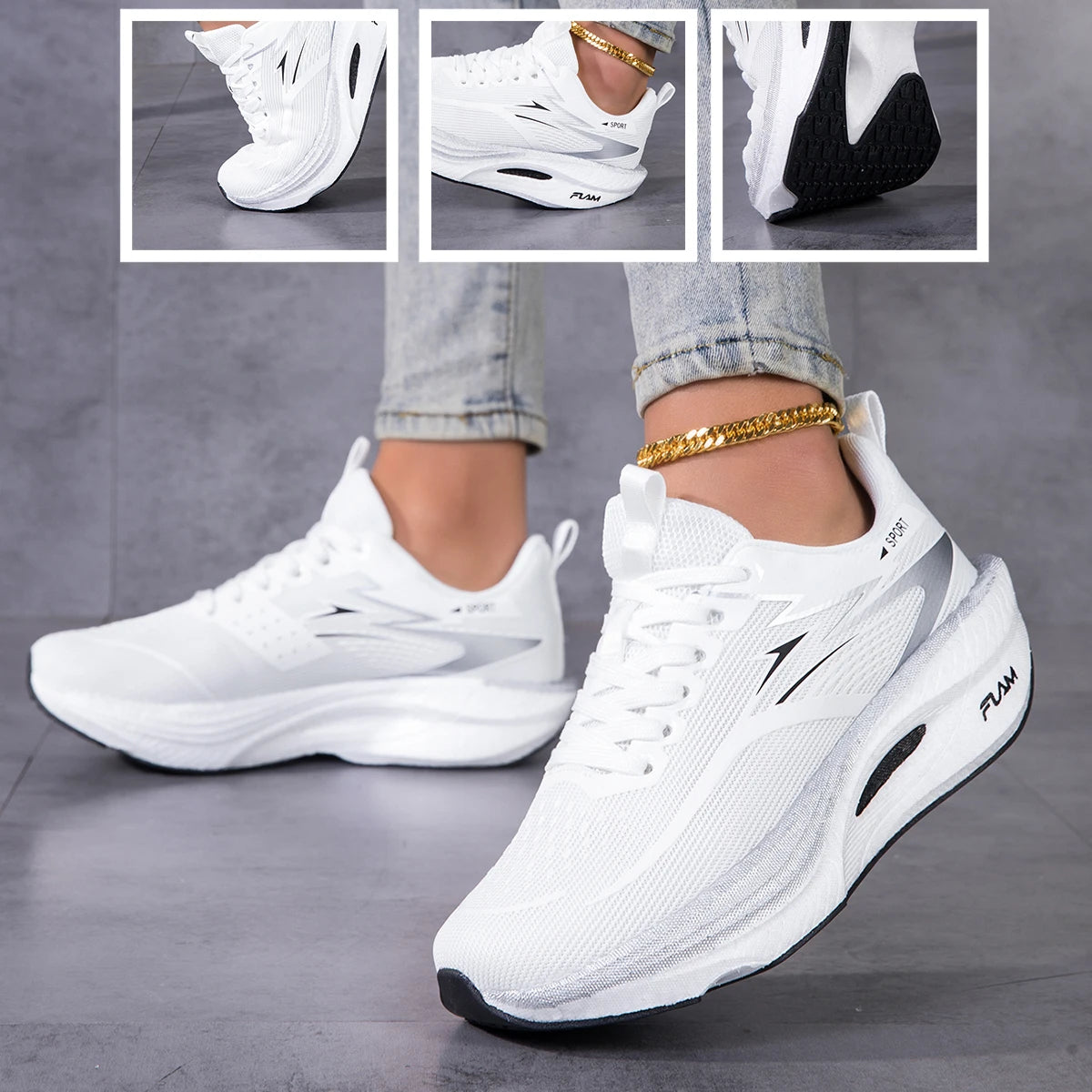 Women Color Block Platform Running Sneakers Breathable Flying Weave Mesh/Lightweight Cushioned Non Slip Lace Up Gym Jogging Shoes