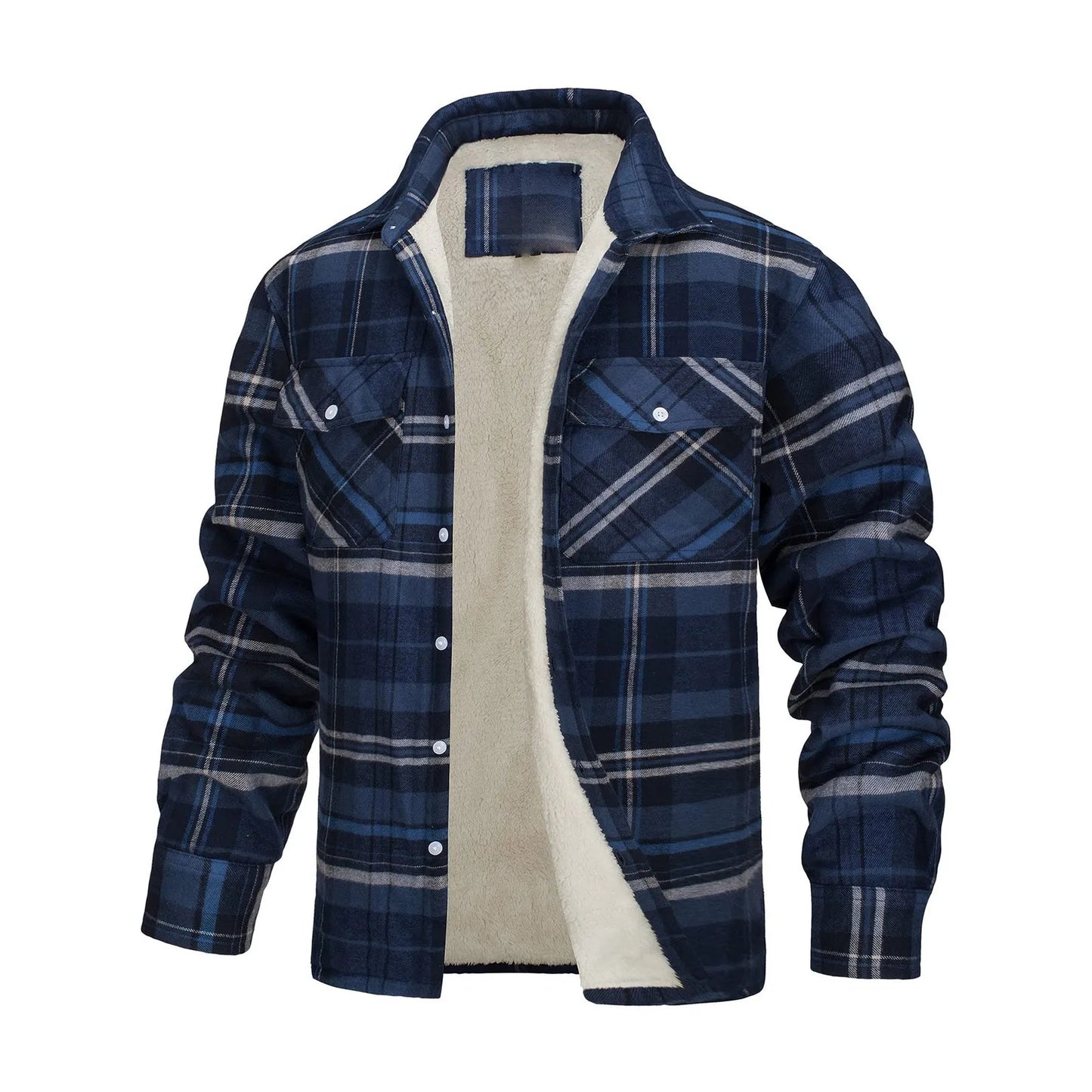 Men Fall Winter Jacket Plaid Print Soft Plush Long Sleeve/Single-Breasted Loose Thickened Casual Mid Length Men Coat