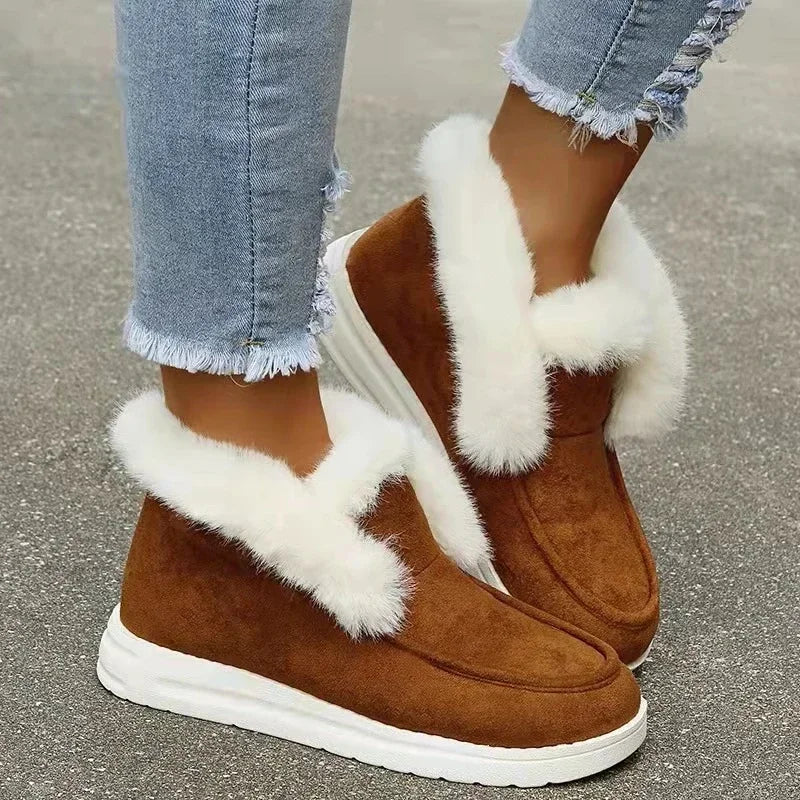 New Ladies Slip on Comfortable Ankle Boots Women Winter Warm/Plush Fur Snow Boots Suede Shoes Female Footwear Boots