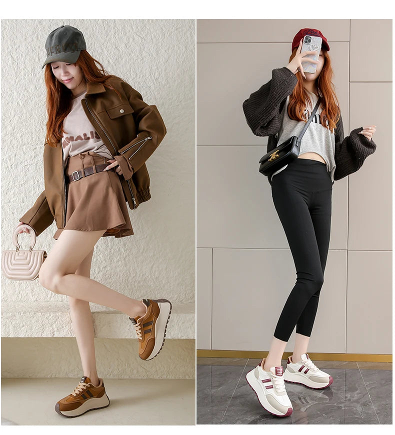 New Summer Autumn Women's Shoes With Thick Sole Casual Board Shoes/Spliced Sports Leather Surface Shoes For Students