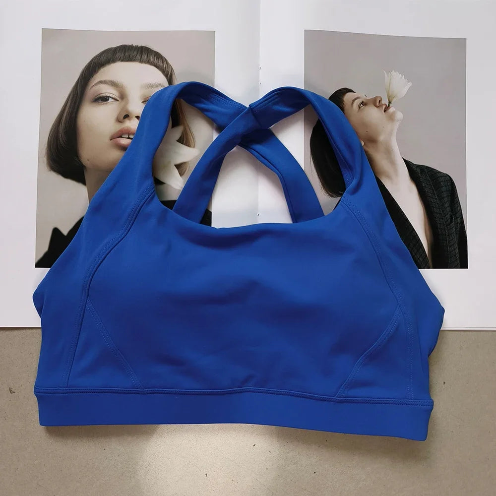 Solid color cross back sports bra quick drying shock-absorbing/Pilates yoga vest running and fitness bra