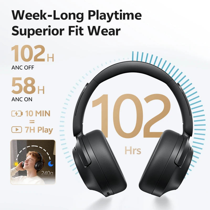 QCY H3S Over Ear Headphone Hi-Res LDAC Spatial Sound Headset/H3S -56dB Adaptive ANC Wireless Earphone Bluetooth 6.0 102Hrs