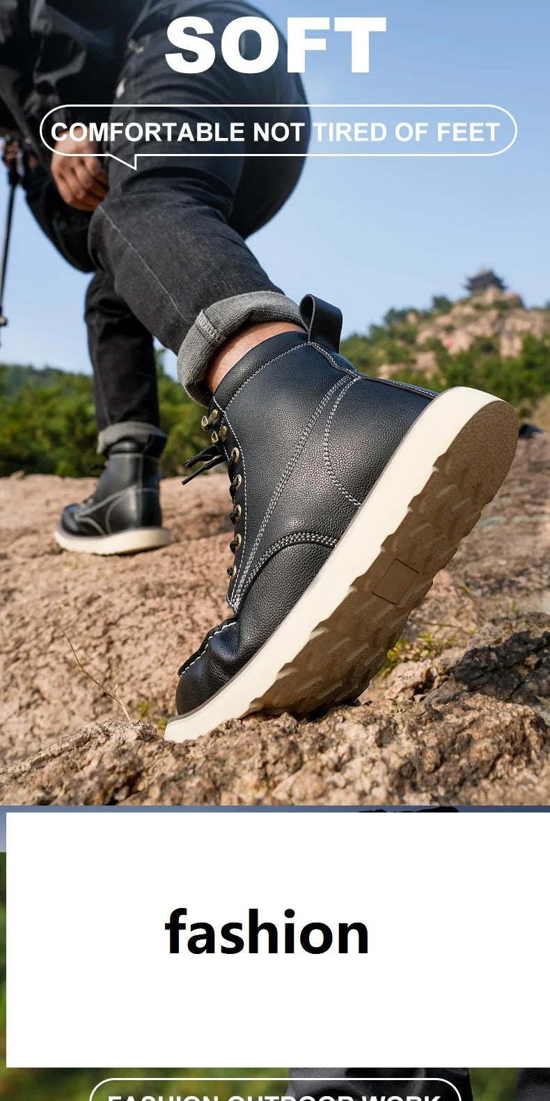 Two layer cowhide men's anti-smash/anti-puncture high top work safety shoes