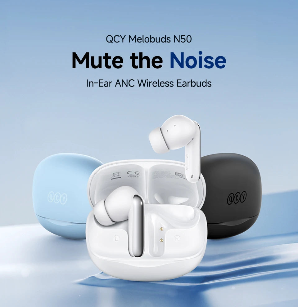 QCY Melobuds N50 ANC Bluetooth 5.4 Wireless Earphones Active Noise Cancellation/6 Mics Clear Call Earbuds Multipoint Connection